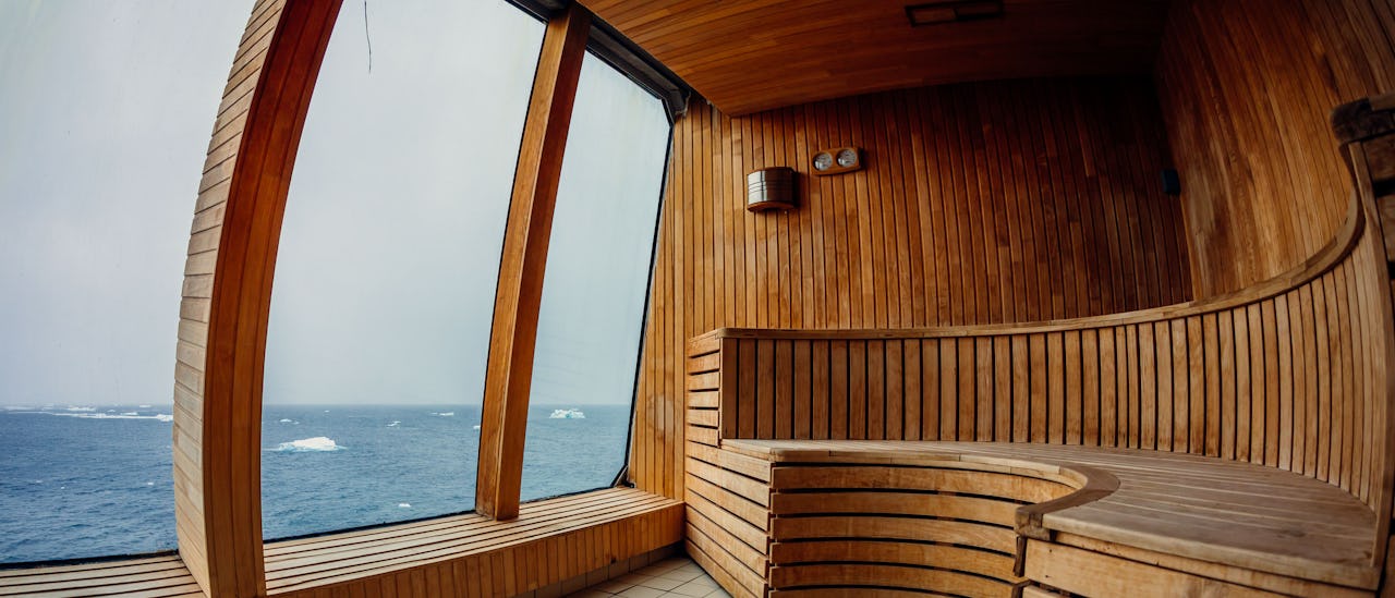 On the top deck, you'll find a panoramic sauna